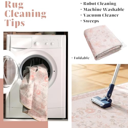 Tapete decorativo lavable 5x7 rosa floral boho miniatura 4
