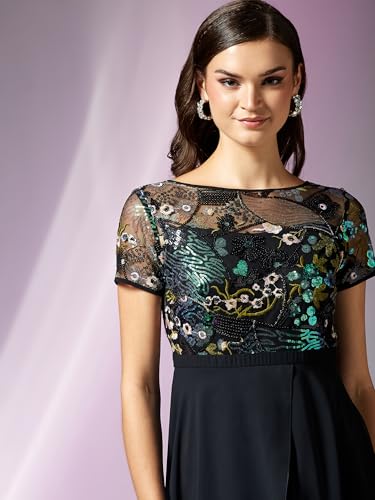 Image of Miss Chase Women's Round Neck Short Sleeve Floral Layered Georgette Midi Dress