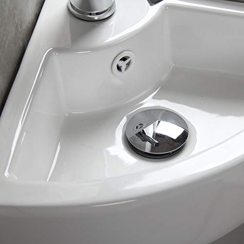 CROSS ZEBRA Wandmontiertes Eckwaschbecken mit Ablaufgarnitur, handgefertigtes Keramikwaschbecken, glänzend weiß, schlichtes Design, und zu reinigen, für Badezimmer, Garderobe