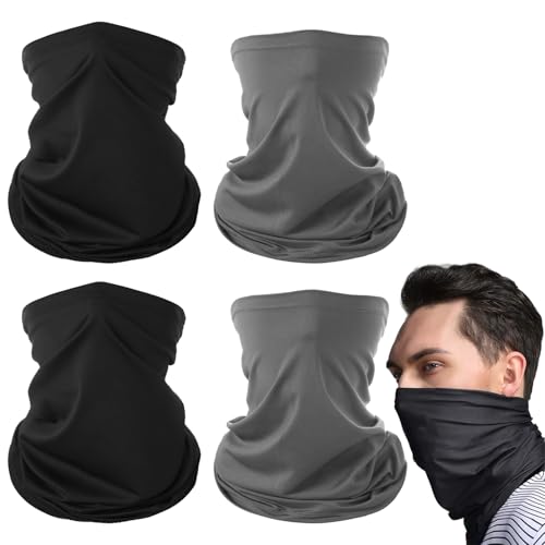 4 Pezzi Sciarpa Multifunzione, Bandana Moto, Sciarpa Face Shield Traspirante, Multifunzione Foulard, Tubolare Paracollo per Moto Bici Running Sciare Sport All'Aria Aperta (Nero e Grigio Scuro)