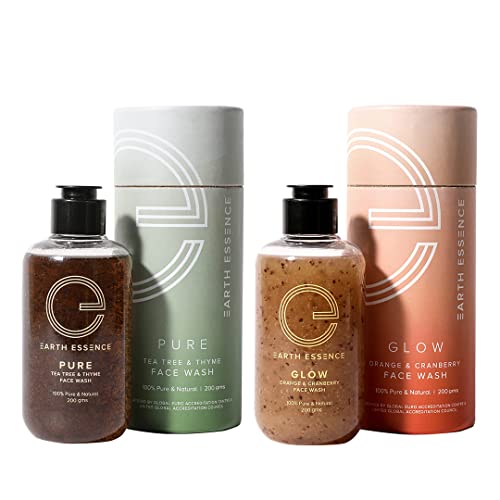 Image of Earth Essence GLOW & PURE Face wash Combo, 400 Gms | Provides Glow & Moisturization | Tan Removal | Controls oil, Anti-Acne & Germs, Cleanses pores | Organic, Natural & Vegan | For Men & Women