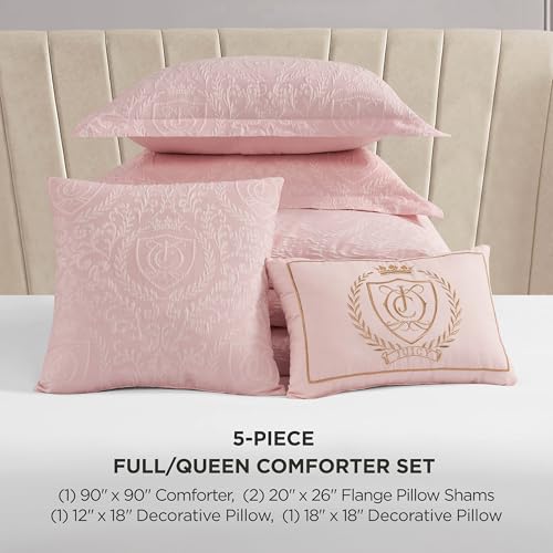 Image of Juicy Couture - Comforter Set, Dovona Design Bed Sheets, Queen Bedding, 5 Piece Set Includes 1 Comforter, 2 Shams and 2 Decorative Pillows, Wrinkle Resistant and Anti Pilling,Pink Blush