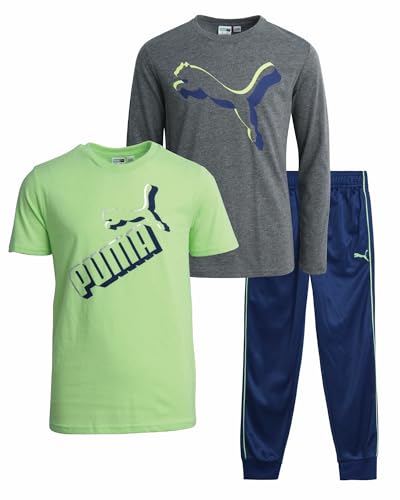 PUMA Boys Sweatpants Set - 3 Piece Fleece Pullover Long Sleeve Shirts Boys TShirt and Jogger Pants Kids Activewear Set (8-16)