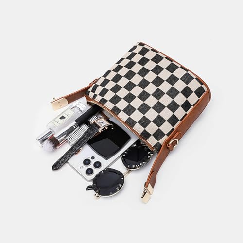 Checkered Crossbody Bag Hobo Bum Bags Alt Trendy Checkered Bum Bag Crossbody with Top Handle 2025 Checkerboard Cylinder Purse4
