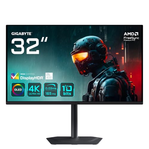 Gigabyte MO32U 31,5" Monitor Gaming OLED 4K UHD - 3840 x 2160, 165Hz, 0.03ms, 250 cd/m², Display HDR True Black 400, HDMI 2.1, DisplayPort 1.4
