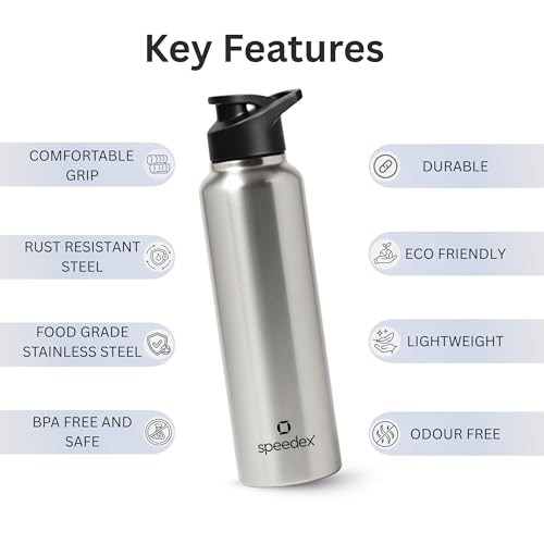 Image of Speedex Stainless Steel Water Bottle 1 Ltr, Leak Proof Sipper Cap, BIS Approved 1000 ml Metal Bottle For Daily, Office, School, Gym, Travel Use for Men, Women, Kids, Adults, Silver, Set of 3