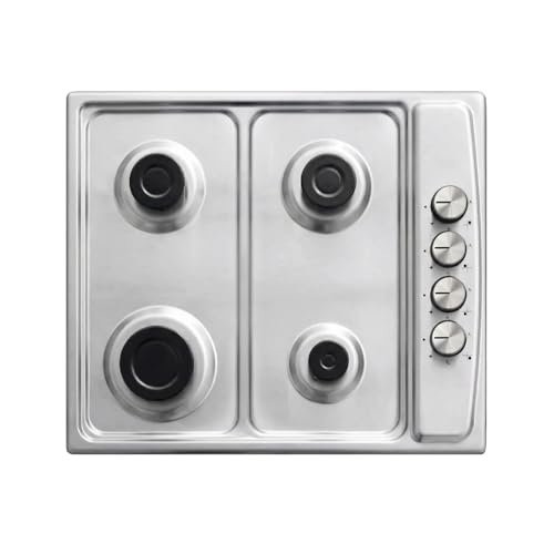 Avilia Placa de cocción a gas empotrada con 4 fuegos – Cocina empotrada, de acero inoxidable, con mandos laterales para control de llama, rejillas de hierro fundido, 50 x 58 cm