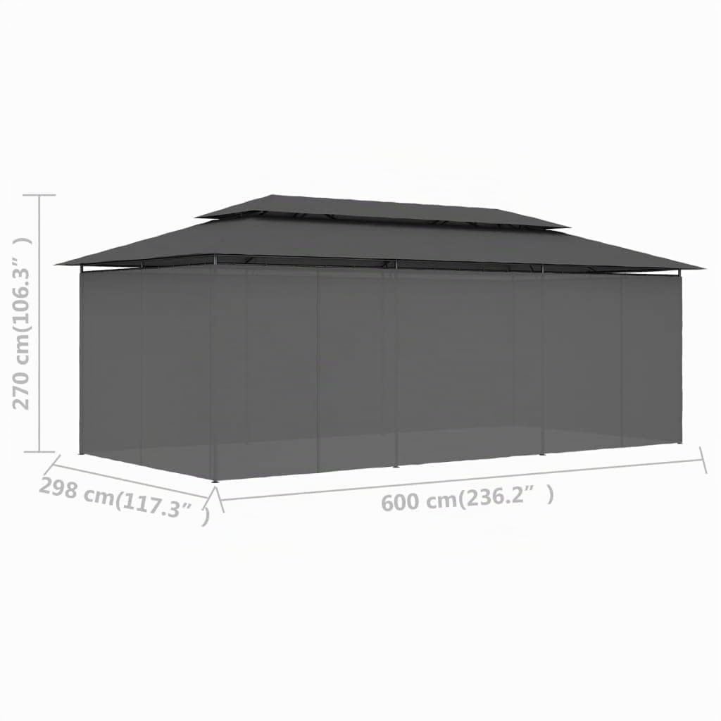 vidaXL Cenador con Cortinas Estructura Jardín Parasoles Quitasoles Sombrillas Piscina Terraza Solarium Balcón Casa Hogar Gris Antracita 600x298x270 cm