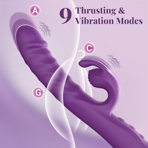 Image of Thrusting Vibrator Dildos with App Control & Type-C Fast Charging, 9 Vibration 9 Thrust Modes Rabbit Vibrators, Silicone G-Spot Clitoral Stimulator Adult Sex Toys for Women & Couples with Rose Base