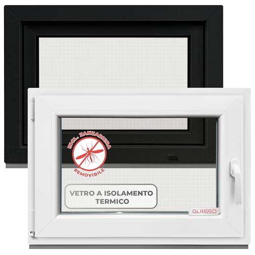 Finestre antracite 40 x 40 cm 2 vetri – tutte le dimensioni finestre in plastica (60 mm prof) – DIN L – finestre per cantine di casa, finestre del garage, casetta da giardino – sistema girevole a