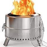 Ciays Smokeless Firepit, 19 Inch Fire Pit for Camping with Patented Technology, Portable Fire Pit for Outside with Steel Grill Rack, Fire Poker, and Bag, Easy Setup and Storage, Wood Burning