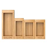 Migarndy 4-Size Bamboo Drawer Organizer for Food Storage Bags | Stackable Kitchen Organizer (Gallon/Quart/Sandwich/Snack) - Handcrafted with Natural Material
