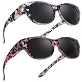 Nhuwijv Sunglasses that Fit Over Glasses for Women, Polarized Fit Over Glasses Sunglasses for Driving and Outdoor Activities, Purple Tortoiseshell Gray Lens with Floral Pattern Design