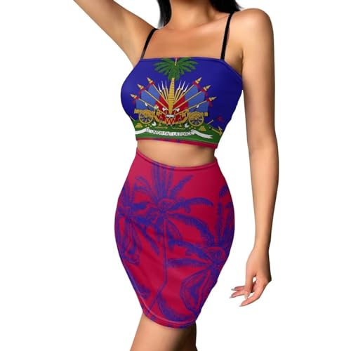 Image of Biyejit Women's 2 Piece Summer Outfits Spaghetti Strap Crop Tops and Bodycon Mini Skirt Dress Set Plus Size S-4XL