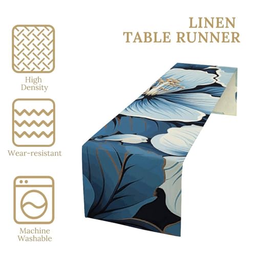 Chemin de table en lin imprimé fleur d'hibiscus bleu 183 cm maison - 4