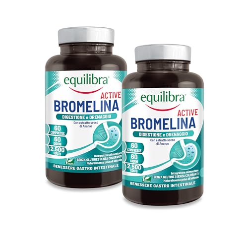 Equilibra, Bromelina Active, 500 mg | 2500 GDU/g, 120 Compresse Vegan per 4 Mesi, Bromelina Forte, Funzione Digestiva e Drenante, Contrasta la Sensazione di Pesantezza delle Gambe
