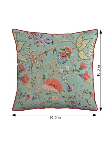 Image of Pure Cotton Quilted Cushion Cover 16x16 Inch | Anokhi Print Decorative Throw Pillow Cover | Soft Cotton Sofa Cushion Cover with Hidden Zipper | Living Room Bedroom Home Decor