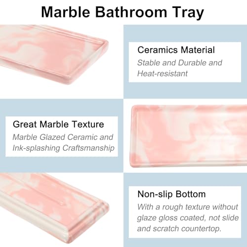 Bandeja de jabón de bañera inastillable, organizador de cerámica rectangular efecto mármol 4