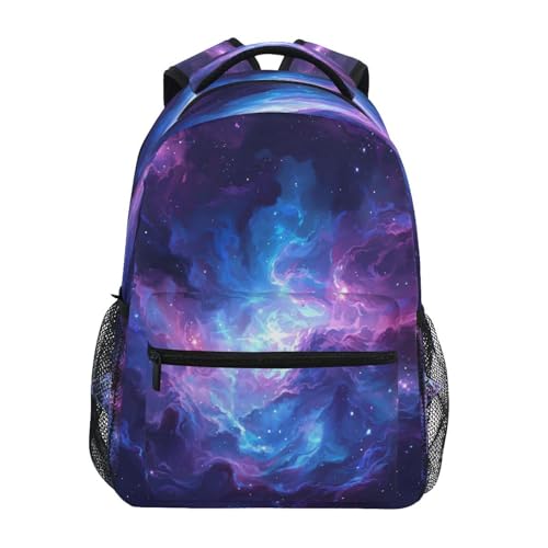 Sac à dos scolaire violet ultra résistant avec grand compartiment design galaxie