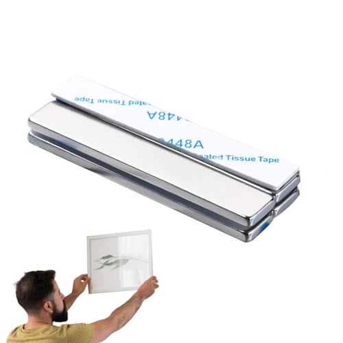 SULIUDAJI 4 Pièces Aimant Autocollant, Aimants Puissant Neodyme Adhésifs Extra Forts, 60x10x3 mm Aimants Super Puissants Rectangulaires Adhesif Magnetique, avec Ruban Adhésif Double Face