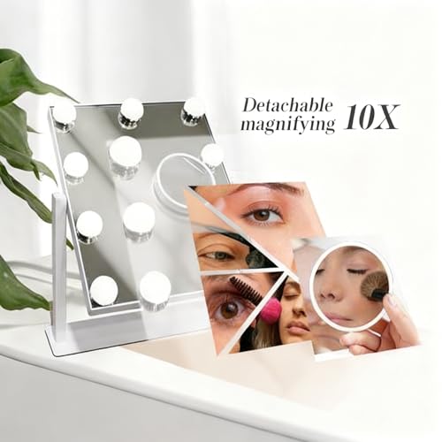 Espejo de maquillaje con luces LED, 10X aumento, rectangular miniatura 3