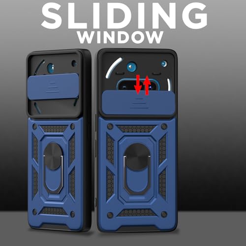 Image of Pikkme Back Cover for Nothing Phone 3a 5G | Sliding Camera Shield with Ring Stand | D10 Full Camera Protection Bumper Case (Blue) | 360 Protection Case
