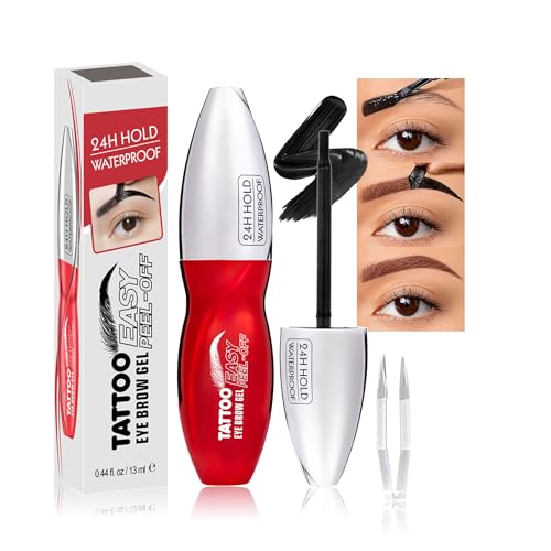 JUAAZIN Brownish Red Peel Off Brow Tinting Gel with Tweezer - Long-Lasting Tattoo Eyebrow Dye,Waterproof Sweatproof Smudge-Proof Transfer-Resistant Brow Filler...