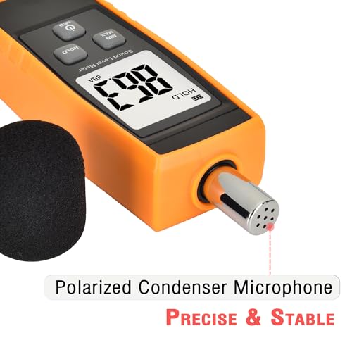 Image of (Orange) - Hand-Held Sound Level Metre,V-Resourcing 30 130 dB Decibel Noise Measurement Tester with Backlight Digital LCD Display for Indoor /Outdoor Uses [Max /Min /Hold Function]