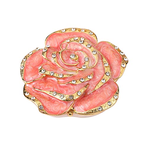 FASSLINO Rose Trinket Boxes Hinged Hand-Painted Enamel Figurine Ornaments Gift for Women Girls Home Decor(PinK)