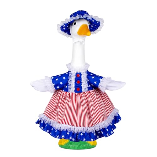 Xroyniu 4th of July Porch Goose Outfits, Patriotic Goose Outfit Costume for Plastic/Cement Statue, Independence Day Goose Clothes for USA 250th Anniversary Garden Patio Decor