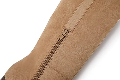 Seraih Womens Over The Knee Thigh High Boots Faux Suede Pointed Toe Side Zipper Chunky Block Heel Stretch Boots thumb #2