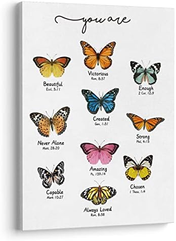 XWELLDAN You Are Amazing Loved Enough Butterfly Wall Art Canvas Prints, Butterfly Lover Gifts for Women, Inspirational Quotes Wall Art Decor for Home Bedroom Girls Room, 11 x 14 Inch, Framed