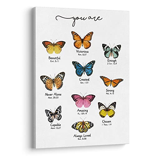 Image of XWELLDAN You Are Amazing Loved Enough Butterfly Wall Art Canvas Prints, Butterfly Lover Gifts for Women, Inspirational Quotes Wall Art Decor for Home Bedroom Girls Room, 11 x 14 Inch, Framed