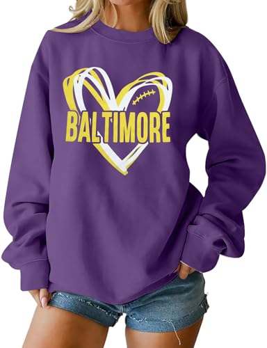 LOTUCY Football Sweatshirt Women Game Day Sweatshirts Football Team Fans Pullover Shirt Heart Graphic Long Sleeve Tops