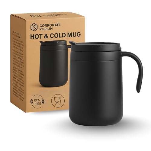 CORPORATE PORIUM Stainless Steel Coffee Mug 350 ML | Double Wall Coffee Mug Steel from Inside | Hot & Cold for 4 Hours | Office Coffee Cup with Leakproof Lid (Cute Cup)