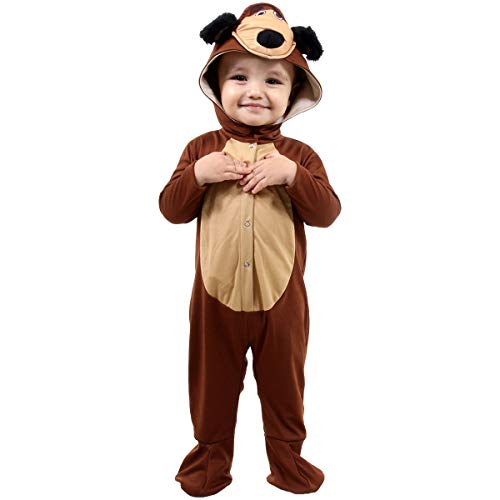 Fantasia Urso Bebe Macacão Pezinho e Capuz de 12 a 24 meses (Único 01)