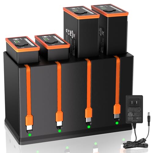 JYJZPB 4 Pack Rechargeable Battery for Moultrie Battery pack+4 Port Charger Compatible with Moultrie Cellular Trail Camera EDGE EDGE 2 EDGE 3 EDGE PRO EDGE 2 PRO EDGE 3 PRO USB-C Solar Panels Charging