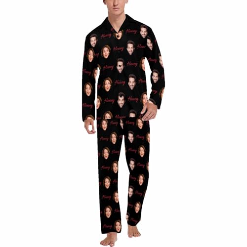 Personalized Pajamas Set with Face Text Custom Pajamas Photo Matching Pj Pants for Couples Men Christmas Valentine's Day3
