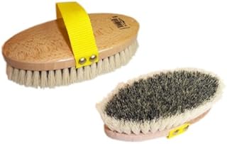 William Hunter Equestrian Body Brush Filled with Tampico Natural Fibres - Varnished Wooden Back with Matching Woven Strap