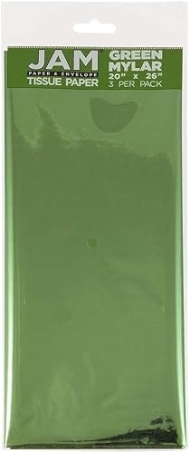 JAM PAPER Tissue Paper - Green Mylar - 3 Sheets/Pack