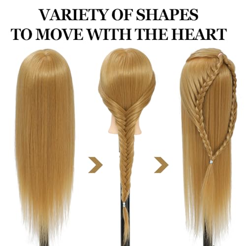 Training Head,26-28 Inch Hairdressing Head 100% Synthetic Fiber Cosmetology Mannequin Head with Free Clamp for Braiding Stying (Gold) - Image 3