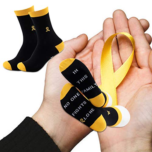 Mbmso 2 Pairs Cancer Awareness Socks In This Family No One Fights Alone Gifts Cancer Gifts For Survivor Fighter (Yellow) #TOP5