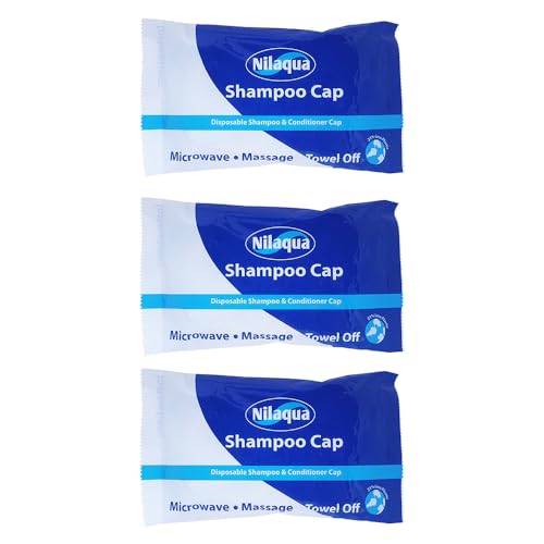 Nilaqua Rinse Free Shampoo Cap, No Shower Required, Nourishing Soft & Kind Vegan Friendly & Paraben/Latex Free, No Rinse Shampoo Caps for Elderly | Just Microwavable, Apply and Towel off | 3 Pack