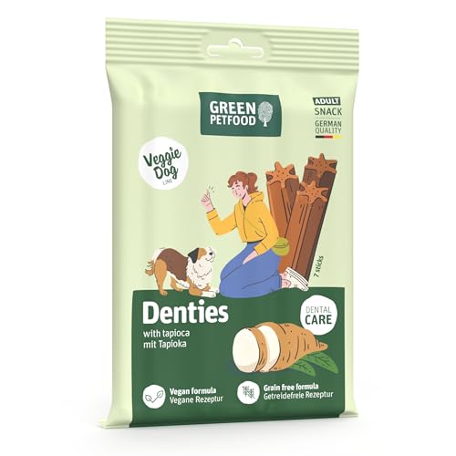 Green Petfood VeggieDog Denties (13 x 180 g) | Adult | Premium Kausnack für Hunde mit Tapioka & Kartoffel | Leckerli, Snack & Zahnpflege in einem | vegan | getreidefrei | Ergänzungsfutter | 13er Pack