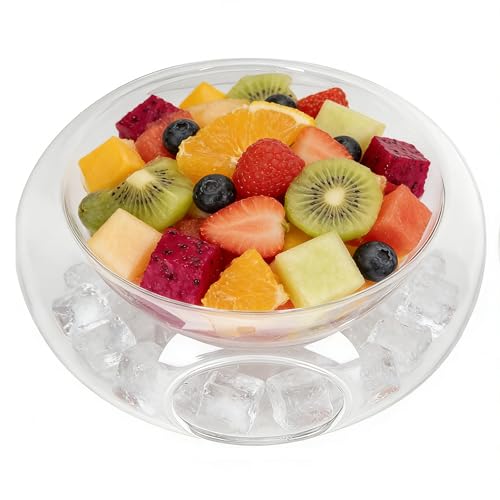 Cabilock Chilled Serving Bowl for Salad Fruit: Dry Ice Bowl Chiller Server Snack Platter for Parties, Cold Serving Dish for Hummus, Salsa, Chilled Pasta, Potato, Dressing, Fruit, Pasta