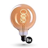 TÜV GEPRÜFTE QUALITÄT IN PLASTIKFREIER VERPACKUNG: Wunderschöne nostalgische LED Deko Glühbirne aus goldenem Glas im Edison Design. Geliefert aus Deutschland mit 19% ausgewiesener MwSt. und deutschem Support. Ideal als Zimmerlampe, im Schlafzimmer, Wohnzimmer, oder Nachtlicht Glühbirnen.