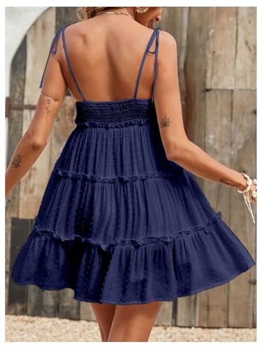 Image of MakeMeChic Women's Boho Mini Dress Summer Vacation Sundress Dots Sleeveless Cami Country Short Dress