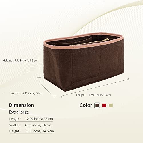 Purse Organizer & Base Shaper Compatible With Speedy 35, Felt Bag Organizer Insert For Handbags With Metal Zipper (X-Large, Brown) #TOP1
