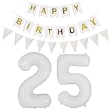 🎈Decoración de cumpleaños para 25 cumpleaños: la combinación de colores de blanco y dorado hace que tu fiesta sea única y brillante, discreta y lujosa.