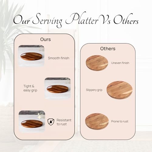 Image of nestroots Serving Platter Wooden for Dining Table | Dessert Serving Platter Cheese Board with Handle for Birthdays & Party Big Size | Cup Cake, Pizza (Copper)
